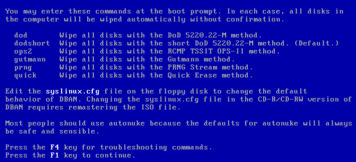 Darik's Boot and Nuke - полное удаление, уничтожение данных на диске