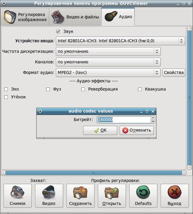 GUVCViewer - видел и аудио захват в Linux