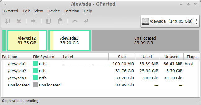 screenshot dev sda gparted
