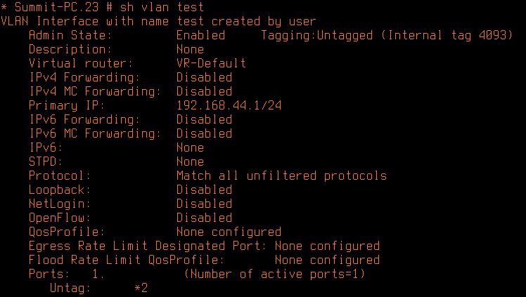 Virtual ExtremeXOS - быстрый старт - sh vlan test