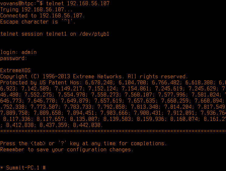 virtual extremexos bystryj start telnet connect to 
