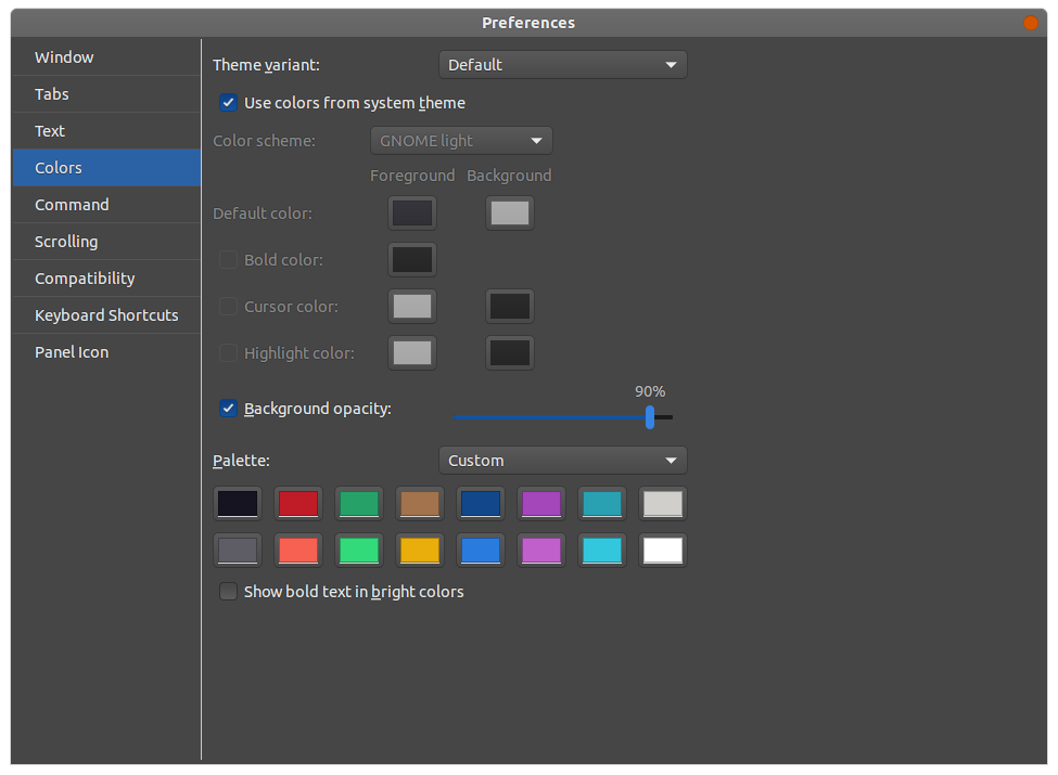 Another Drop Down Terminal - preferences - colors