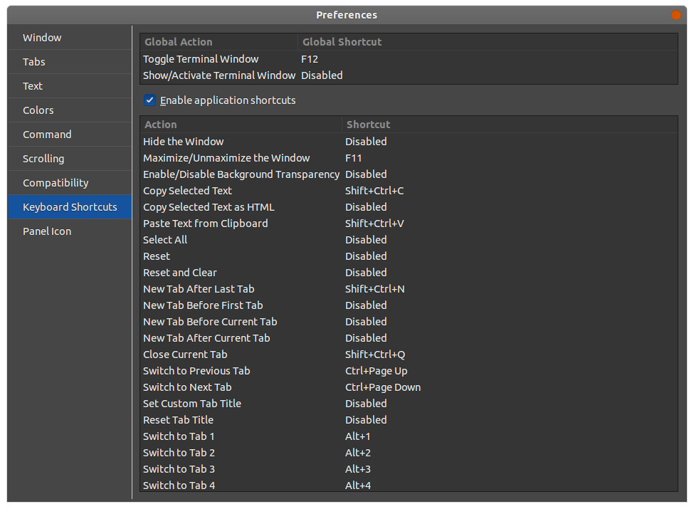 Another Drop Down Terminal - preferences - hotkeys